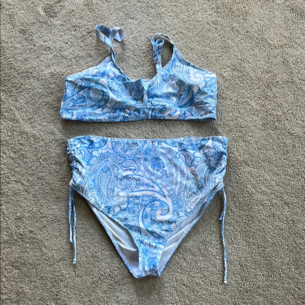 Blue Paisley Maternity Bikini Set
